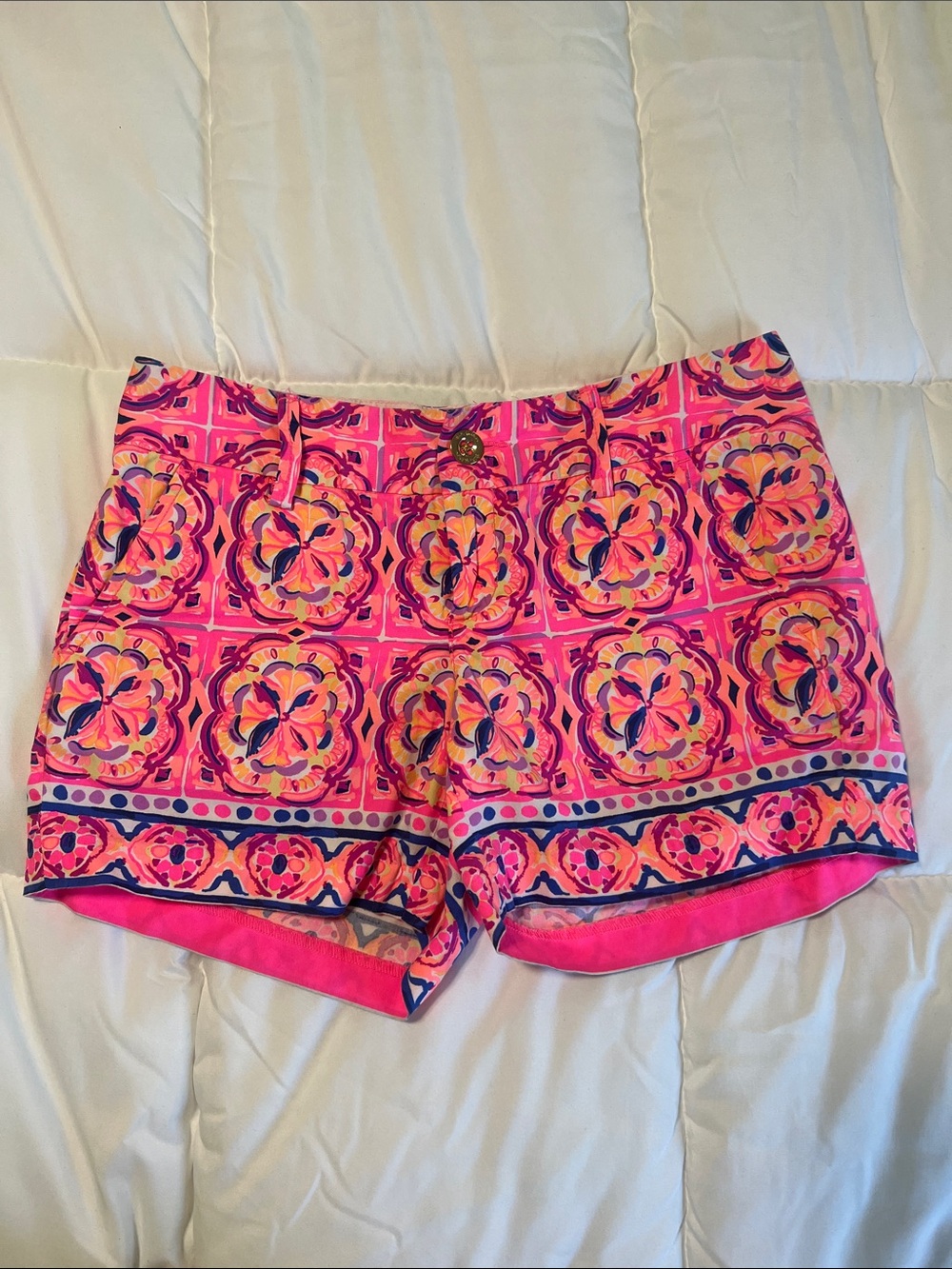 Lilly Pulitzer Pink Multi-Color Tile Print Jean Shorts
